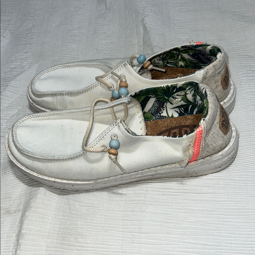 Hey Dude White Slip-On Shoes with Textured Soles